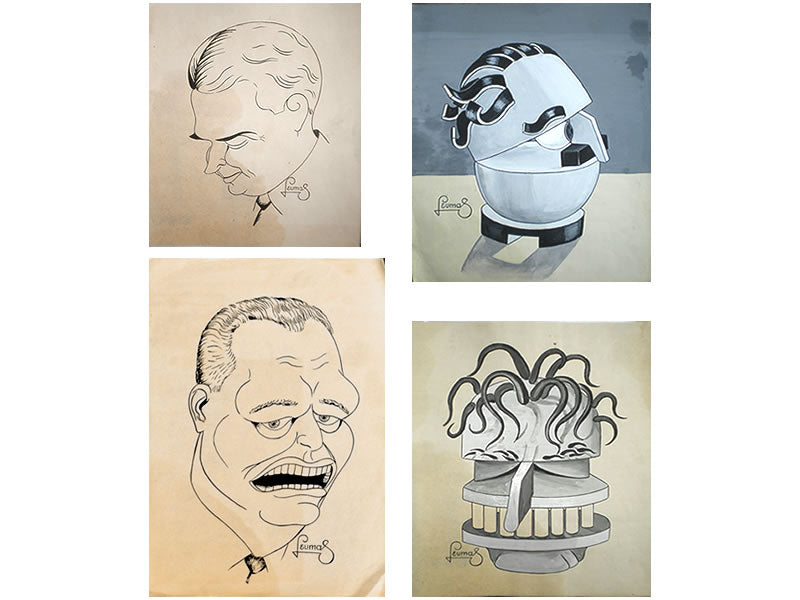 "Leumas". Set de cuatro caricaturas.