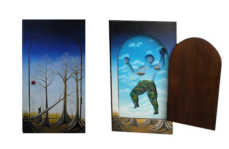 Claude Feuillet , Retablo, Oleo sobre lienzo, "Invitation au Voyage" - 1979