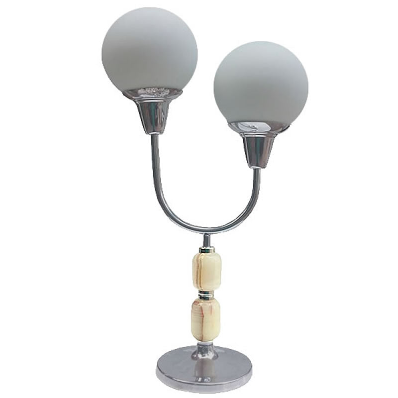 Lámpara de mesa dos luces. Base en cromo y ónix. 1960