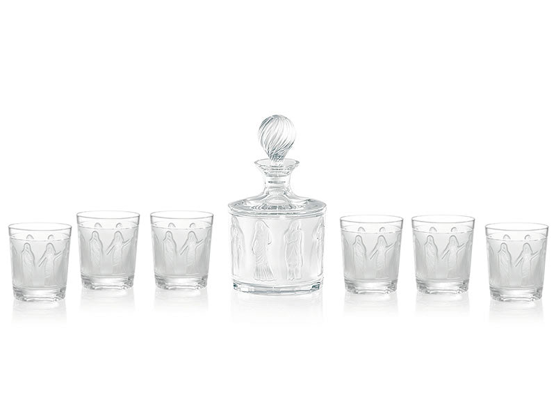 Lalique. Botella y seis vasos "Femmes Decanter". Francia. 1962