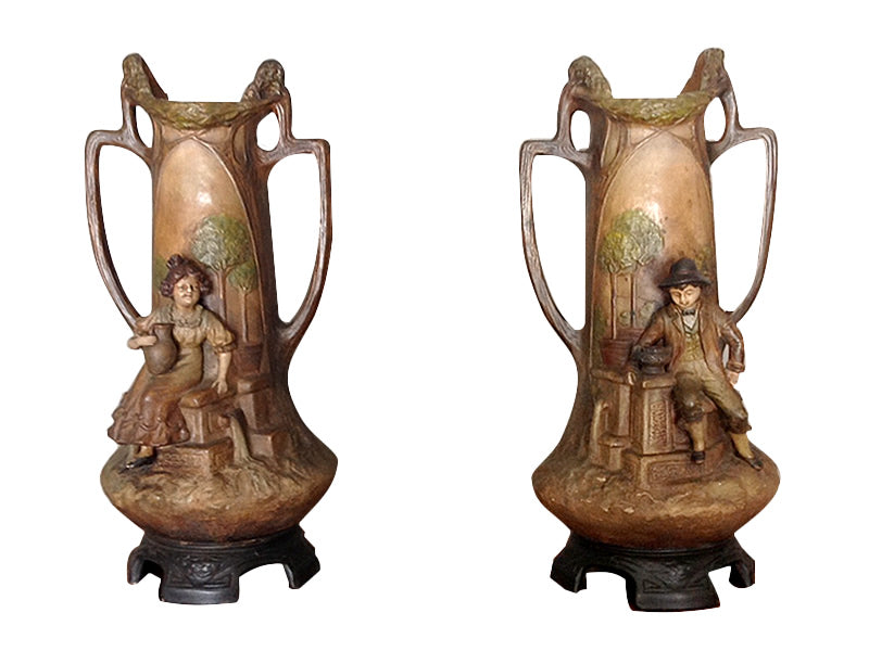 Par de anforas art nouveau. Checoslovaquia. Finales S. XIX