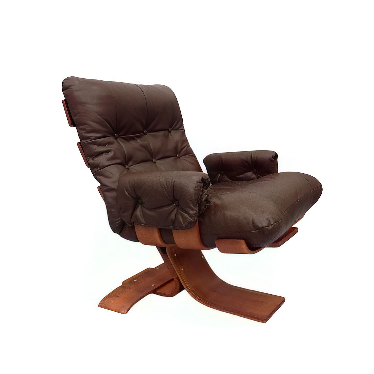Silla madera y cuero scanform. 1960