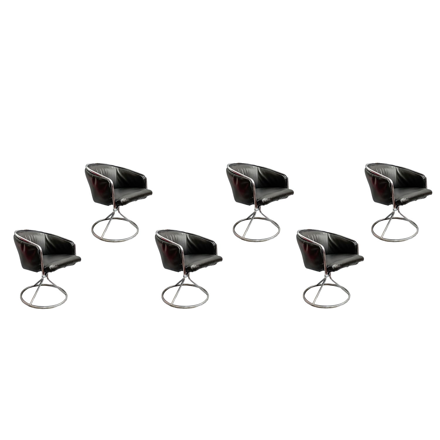 Juego de 6 sillas de comedor, cromo y cuero. 1960