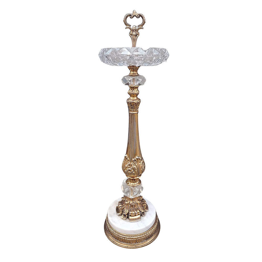 Cenicero de pie, metal dorado y cristal. 1980