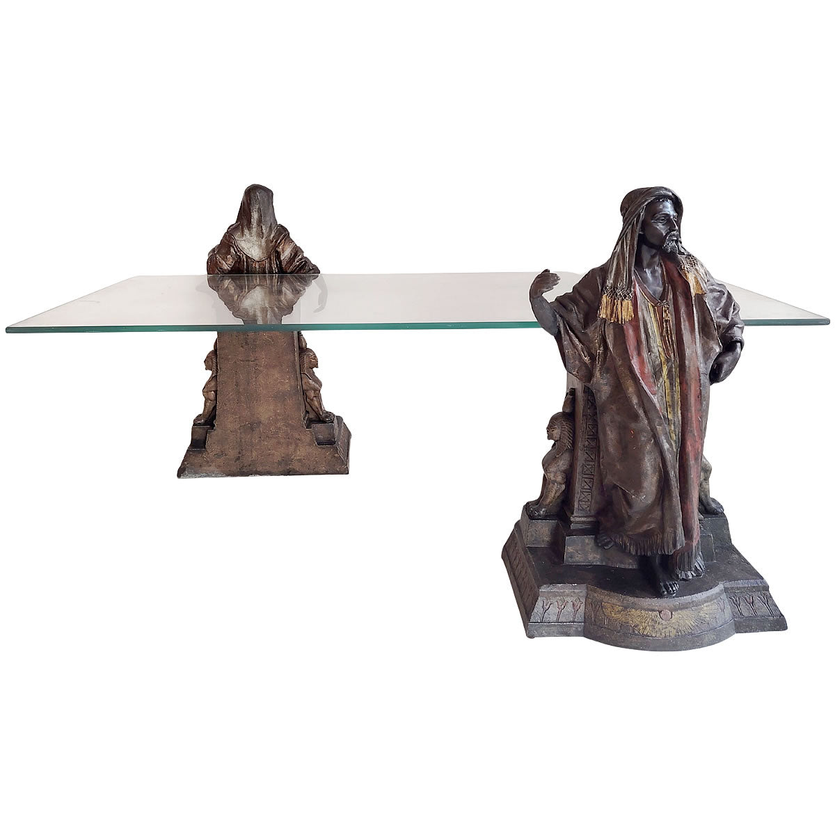 Mesa de centro con par de esculturas en antimonio. Anatole Guillote. Francia. S. XIX
