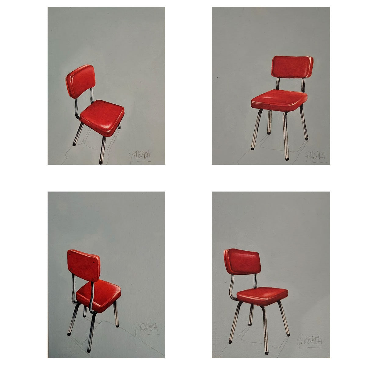 Serie  de 4 sillas. Óleo sobre canvas